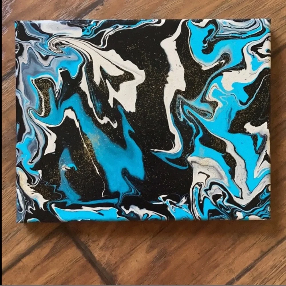 abstract Art NEW black tan teal and glitter wall decor made by me pour painting